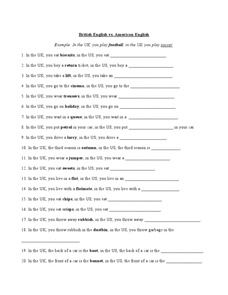 British English vs. American English Worksheet for 6th - 10th ...