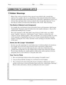 Connection to Language Arts-Hidden Meanings Worksheet for 8th ...