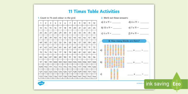 11 Times Table Worksheet - Maths Resource (teacher made)