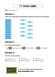 Free 11 times table worksheets at Timestables.co.uk