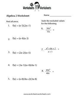 11th grade algebra 2 worksheet