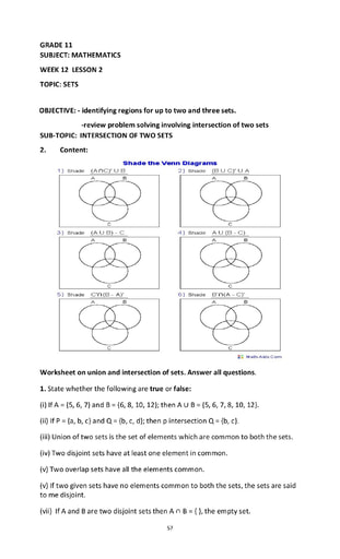 Grade 11 - Worksheets - Mathematics