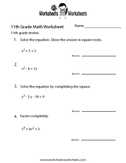 11th Grade Math Worksheets | Worksheets Worksheets