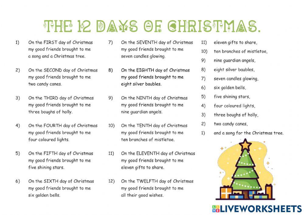 The Twelve Days Of Christmas Interactive Worksheet Live Worksheets 