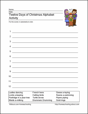 12 days of christmas worksheet