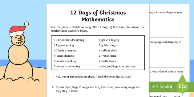 12 days of christmas worksheet