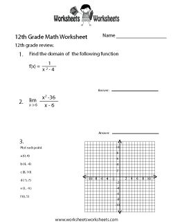 12 grade math worksheet