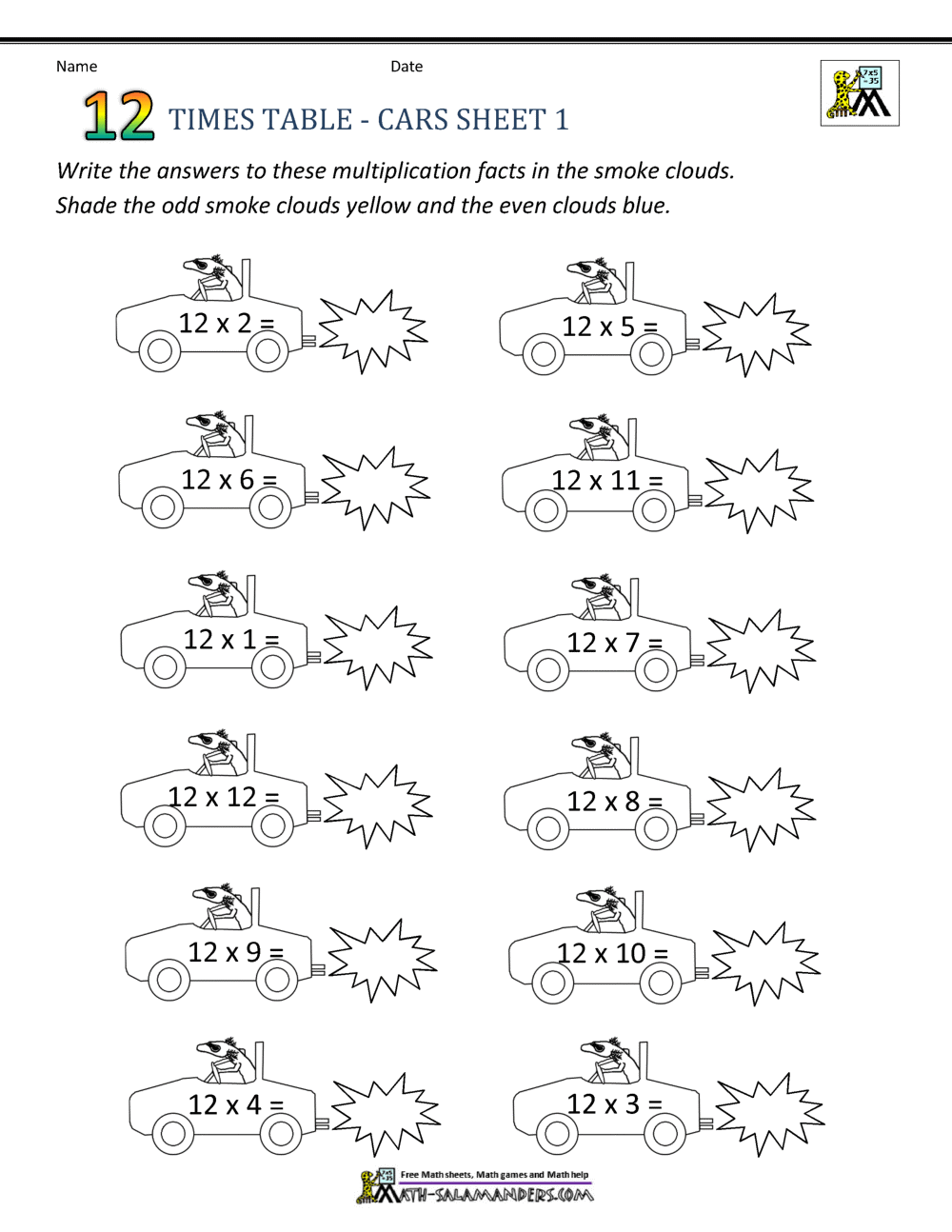 12 Times Tables Worksheets