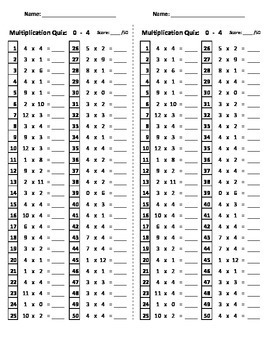 Multiplication Quizzes 0-12: Times-Tables Tests Bundle - Version B