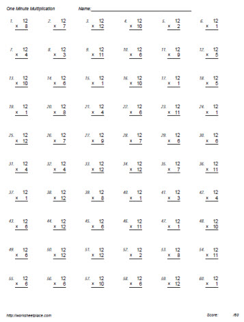 12 Times Tables Worksheets