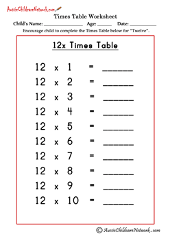Multiplication Times Tables Worksheets - Aussie Childcare Network