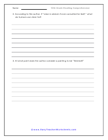 12th Grade Reading Comprehension Worksheets