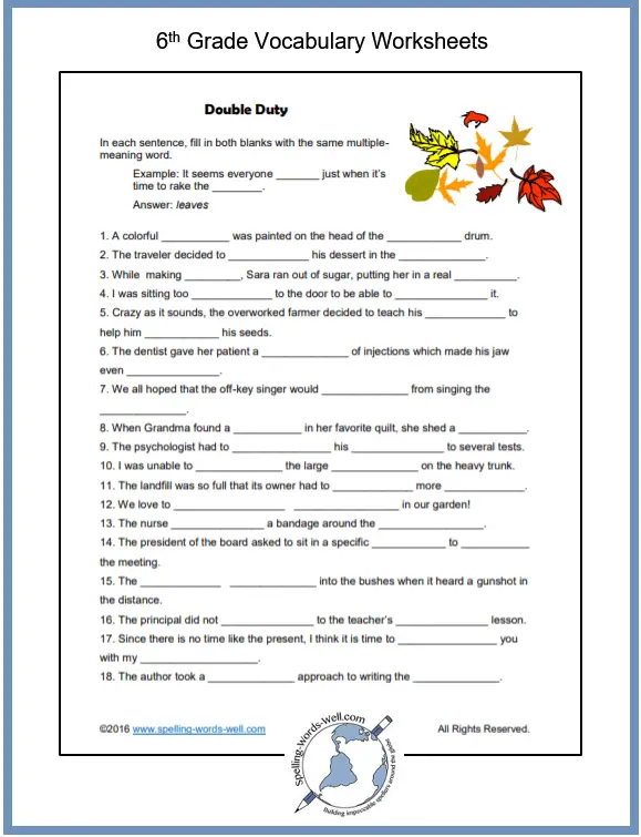 12th grade vocabulary worksheet