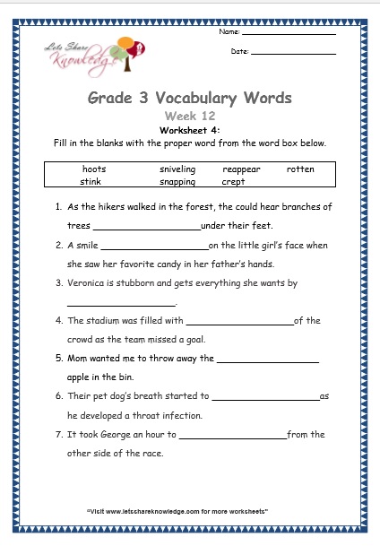 12th grade vocabulary worksheet