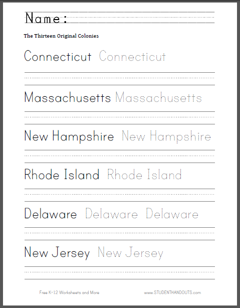 13 colonies worksheet free