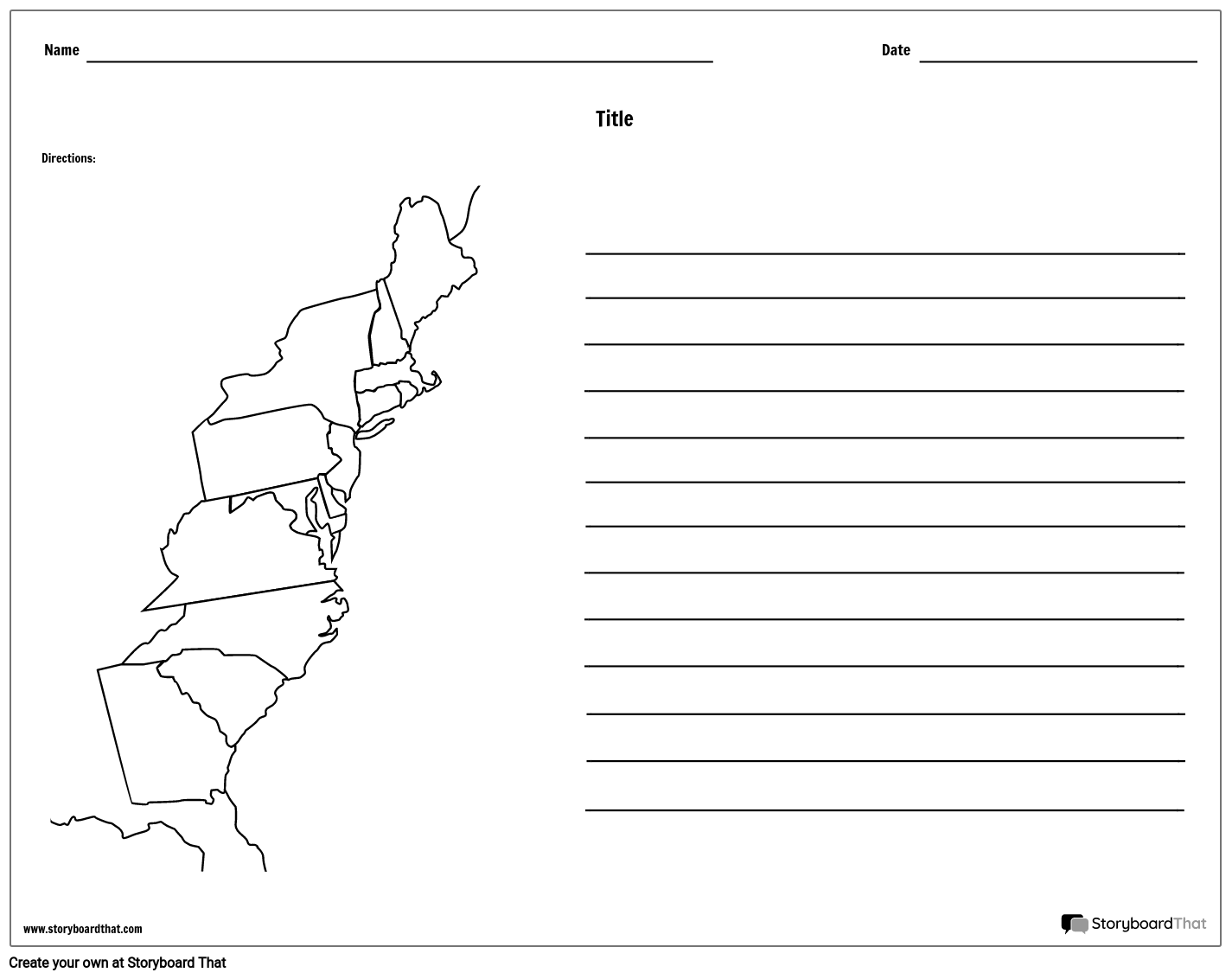 13 Colonies Map - With Lines Storyboard by worksheet-templates