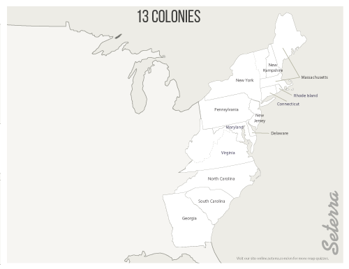 The U.S.: 13 Colonies Printables - Seterra