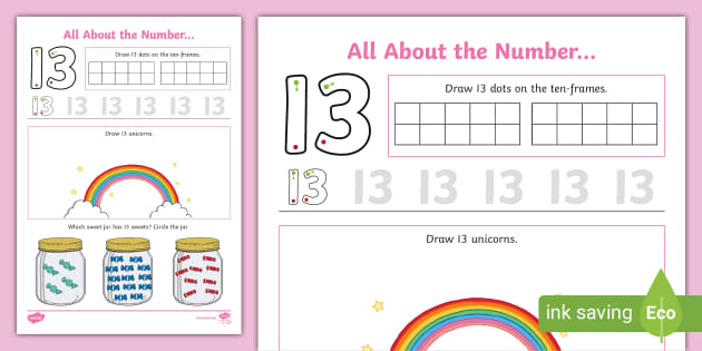 All About Number 13 Worksheet (teacher made) - Twinkl