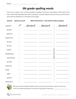 5th grade spelling words (list #13 of 36) | 5th grade Word lists ...