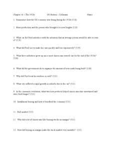 Chapter 16 - The 1920s Worksheet for 9th - 12th Grade | Lesson Planet