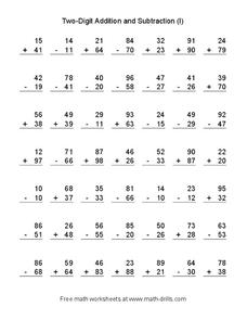 Two-Digit Addition and Subtraction Worksheet for 1st - 2nd Grade ...