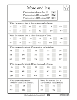 More or less? #2 | 1st grade, 2nd grade Math Worksheet | GreatSchools