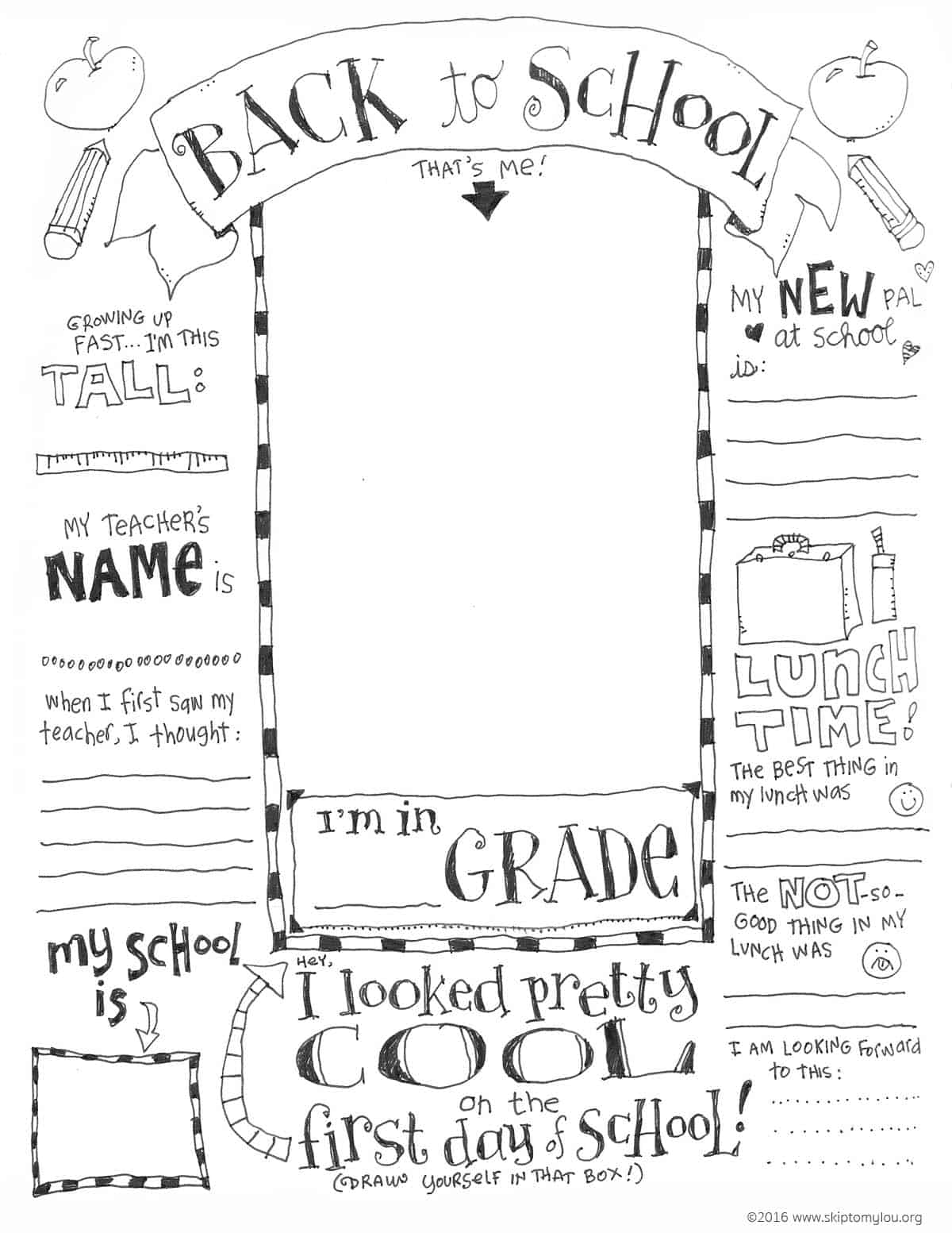 1st day of school worksheet