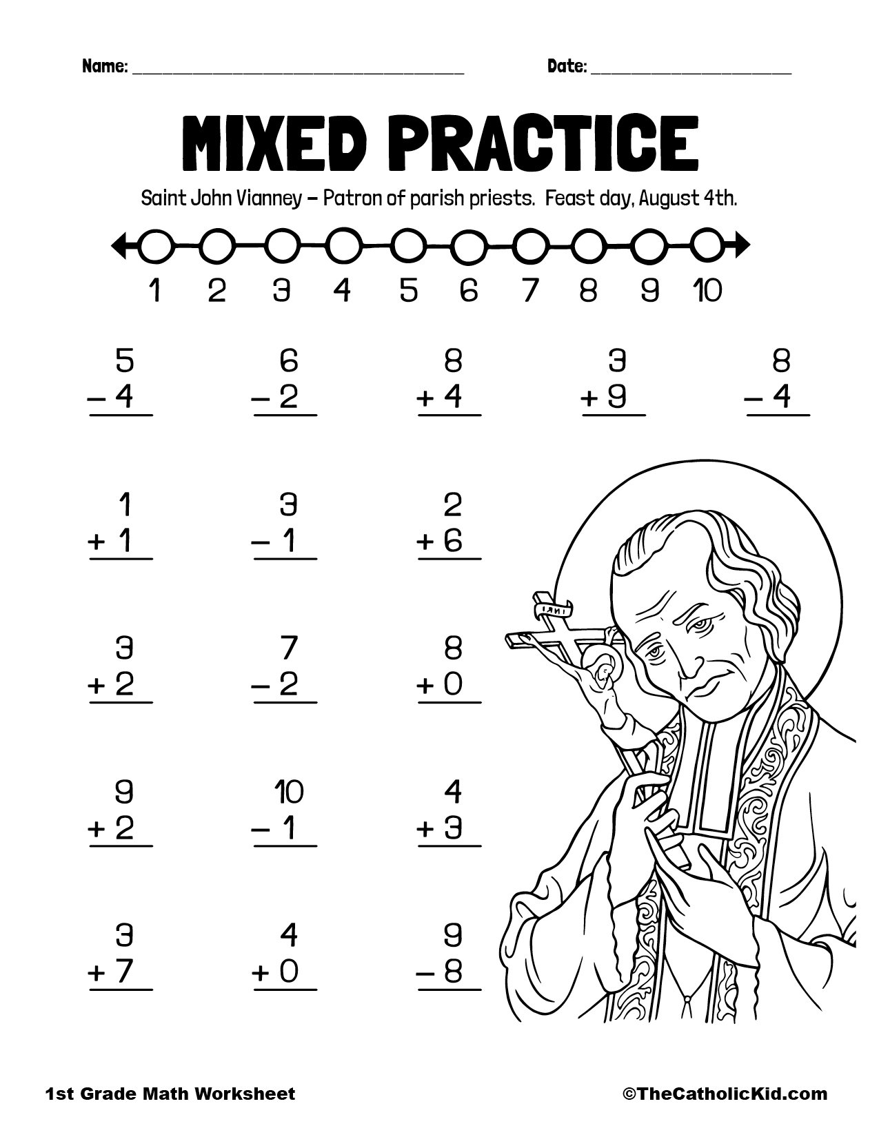 1st Grade Math Catholic Themed Worksheet Add Subtract ...