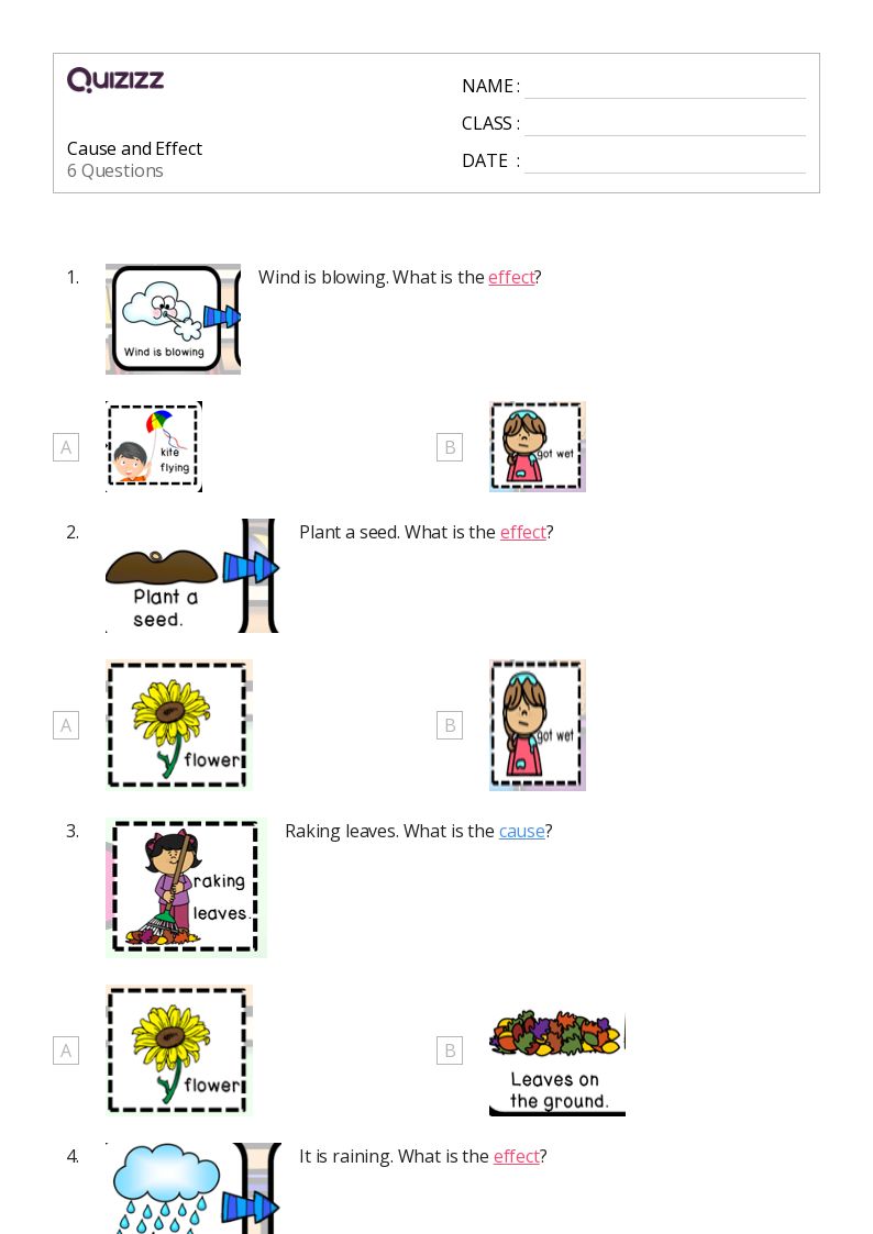 1st grade cause and effect worksheet