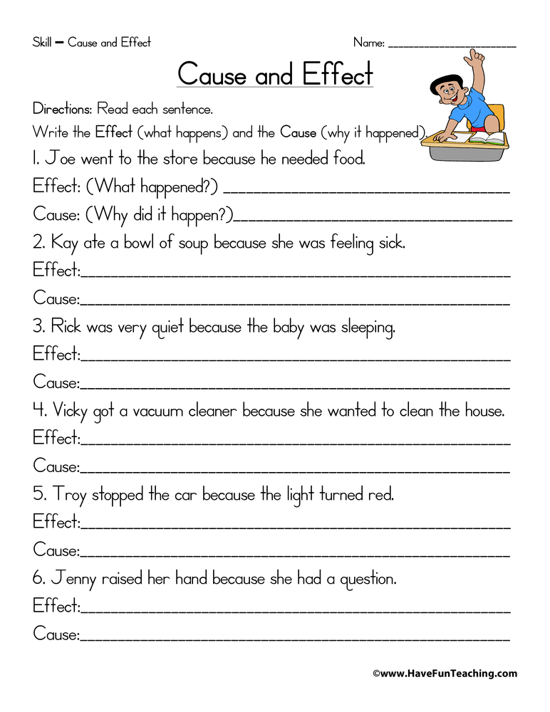 Write Cause and Effect Worksheet  