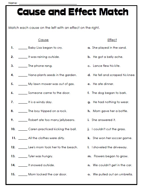 1st grade cause and effect worksheet