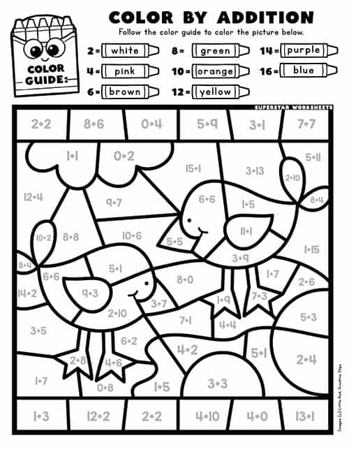 1st grade coloring math worksheet