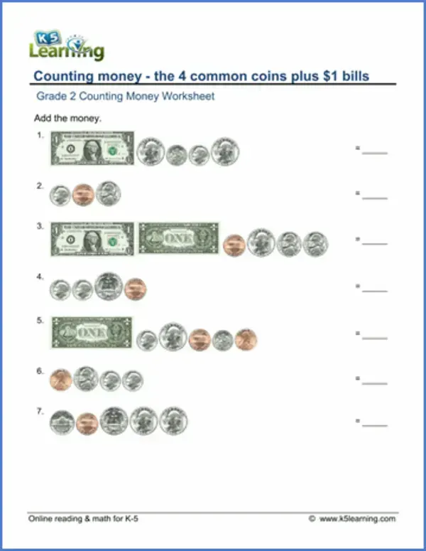 1st grade counting money worksheet