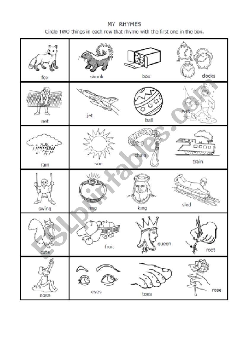 1-syllable Rhymes 1st grade - ESL worksheet by nwagdy