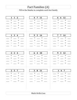 1st grade fact family printable