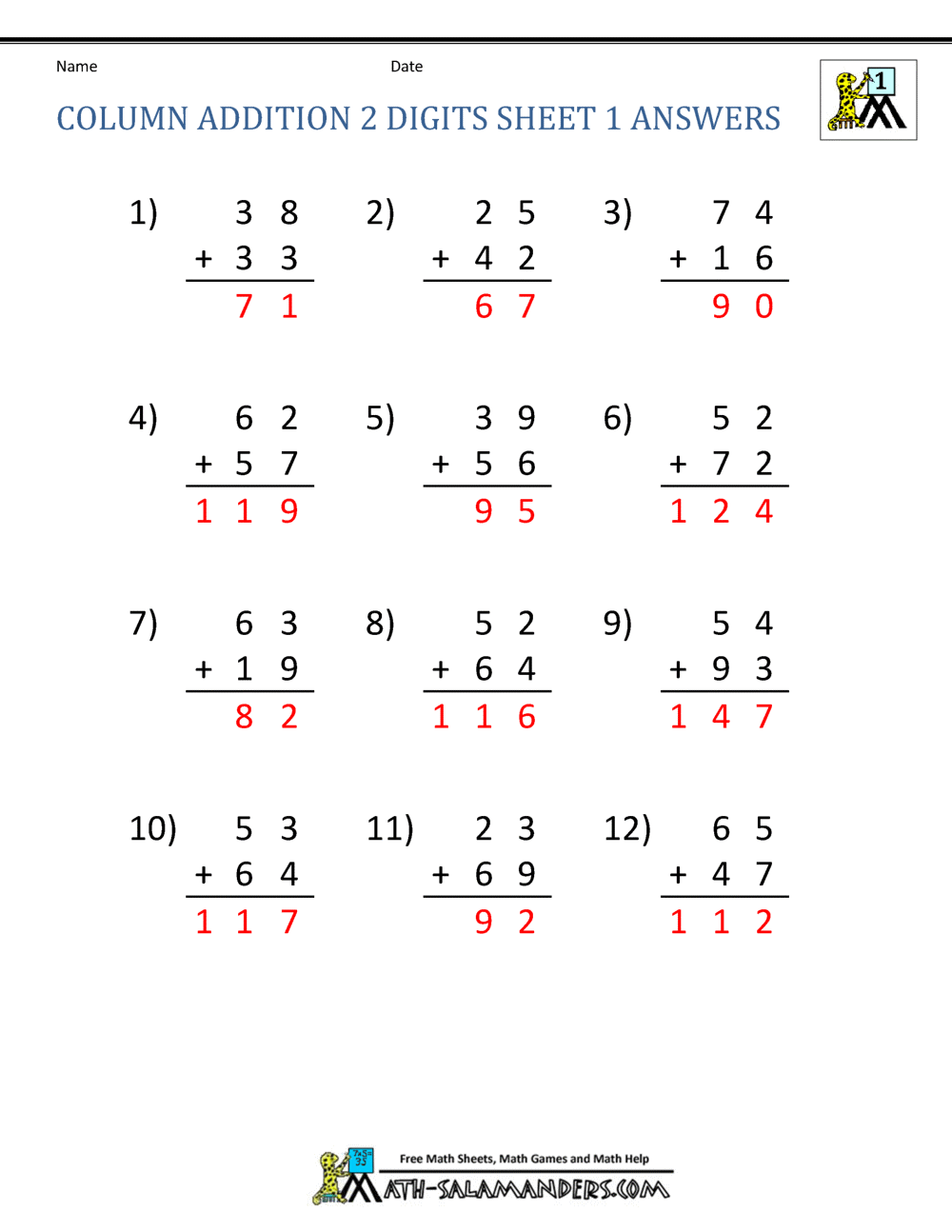 Math Addition Worksheets 1st Grade