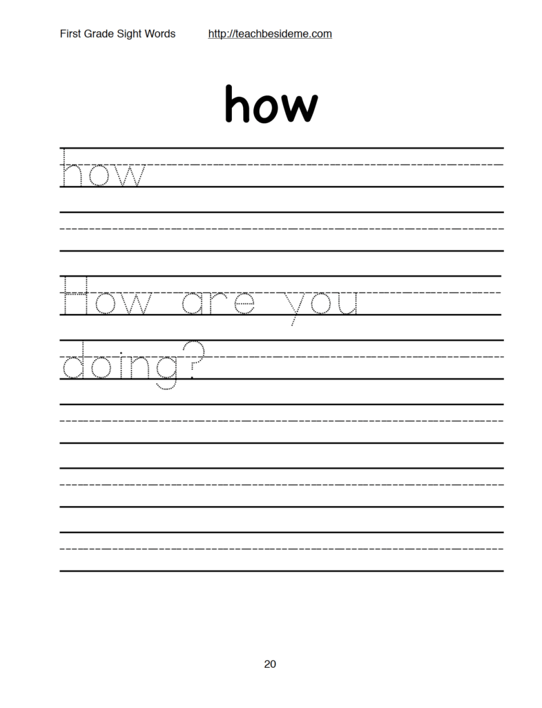 First Grade Sight Word Handwriting Pages - Teach Beside Me