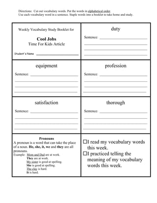 1st grade jobs