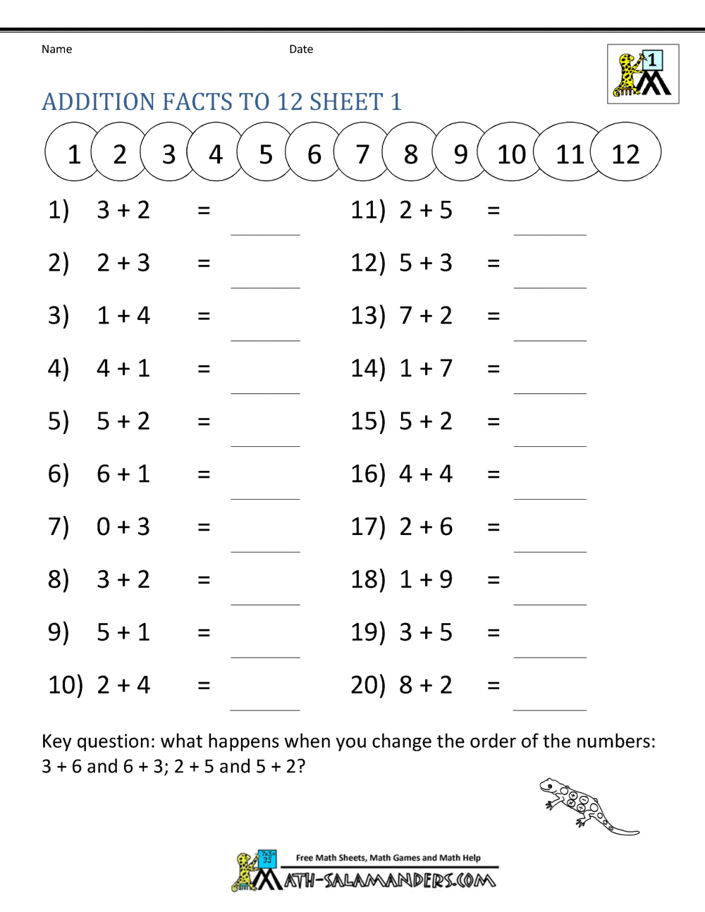 1st grade math addition worksheet printable