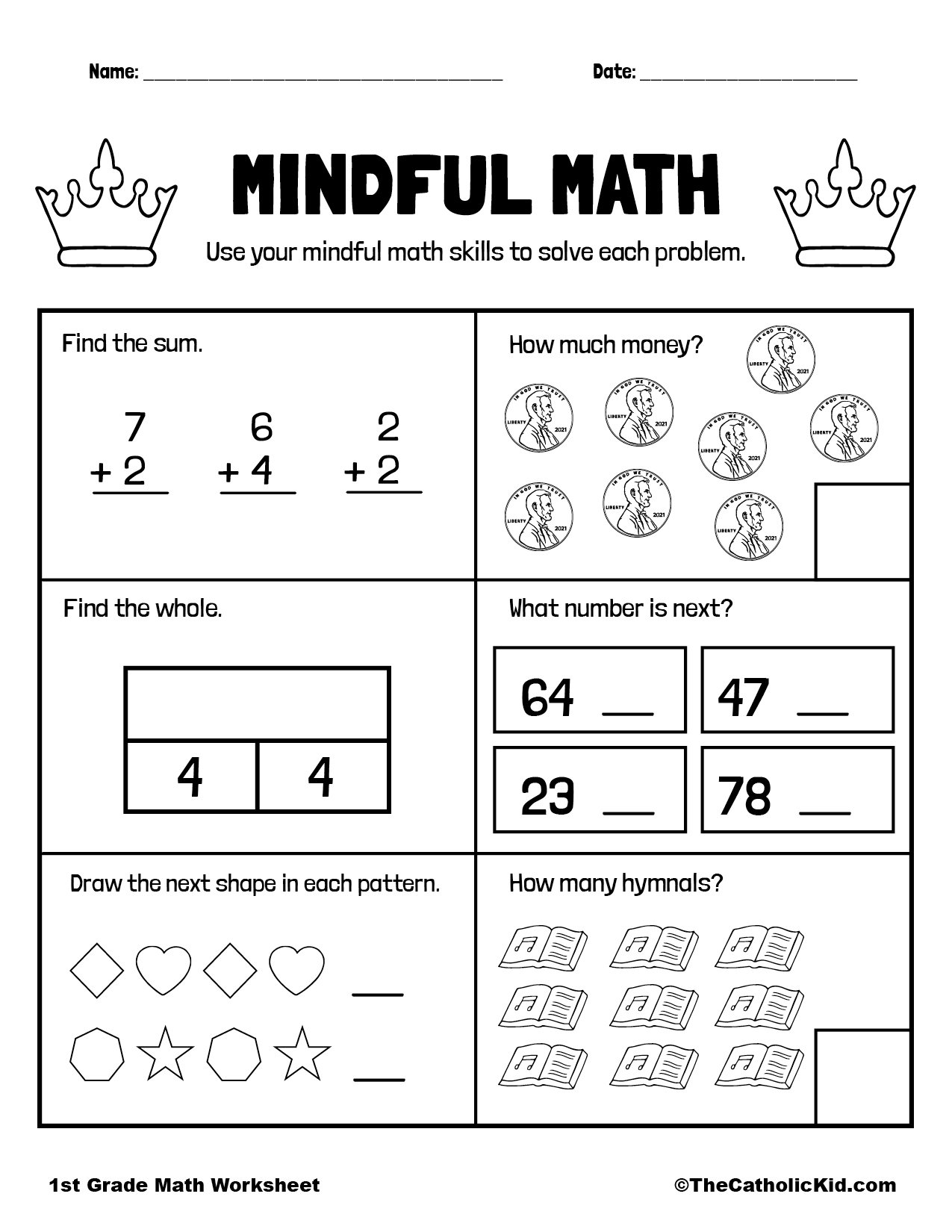 Mental Math Problems - 1st Grade Math Worksheet Catholic ...