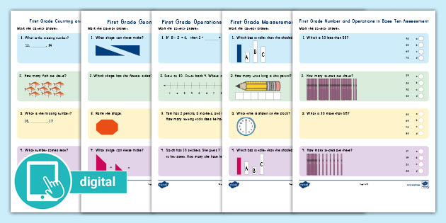 1st grade math test worksheet