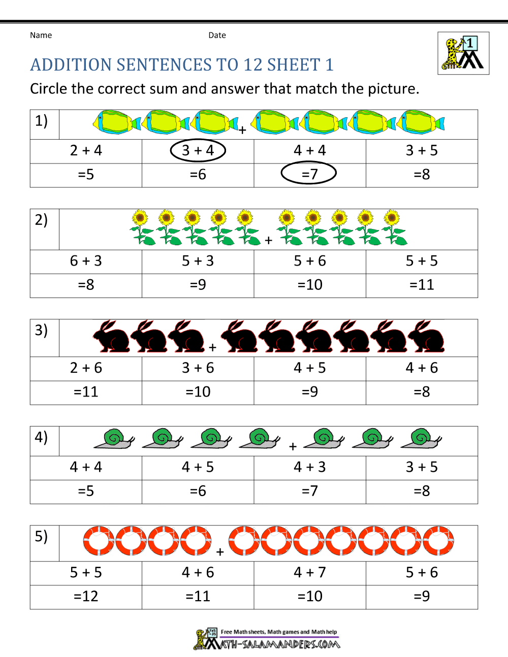 First Grade Addition Worksheets