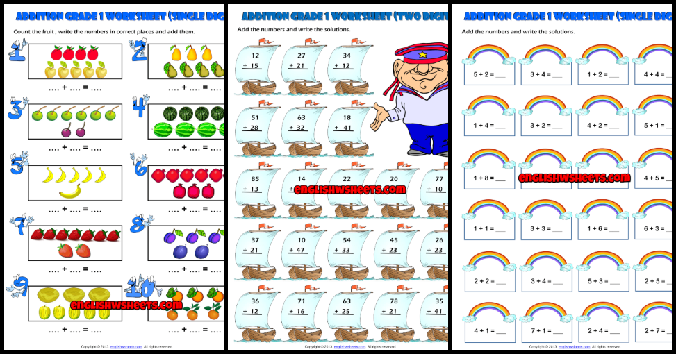 Grade 1 Addition Printable Worksheets and Exercises