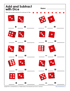 Add and Subtract With Dice | Kindergarten, 1st Grade Math Worksheets