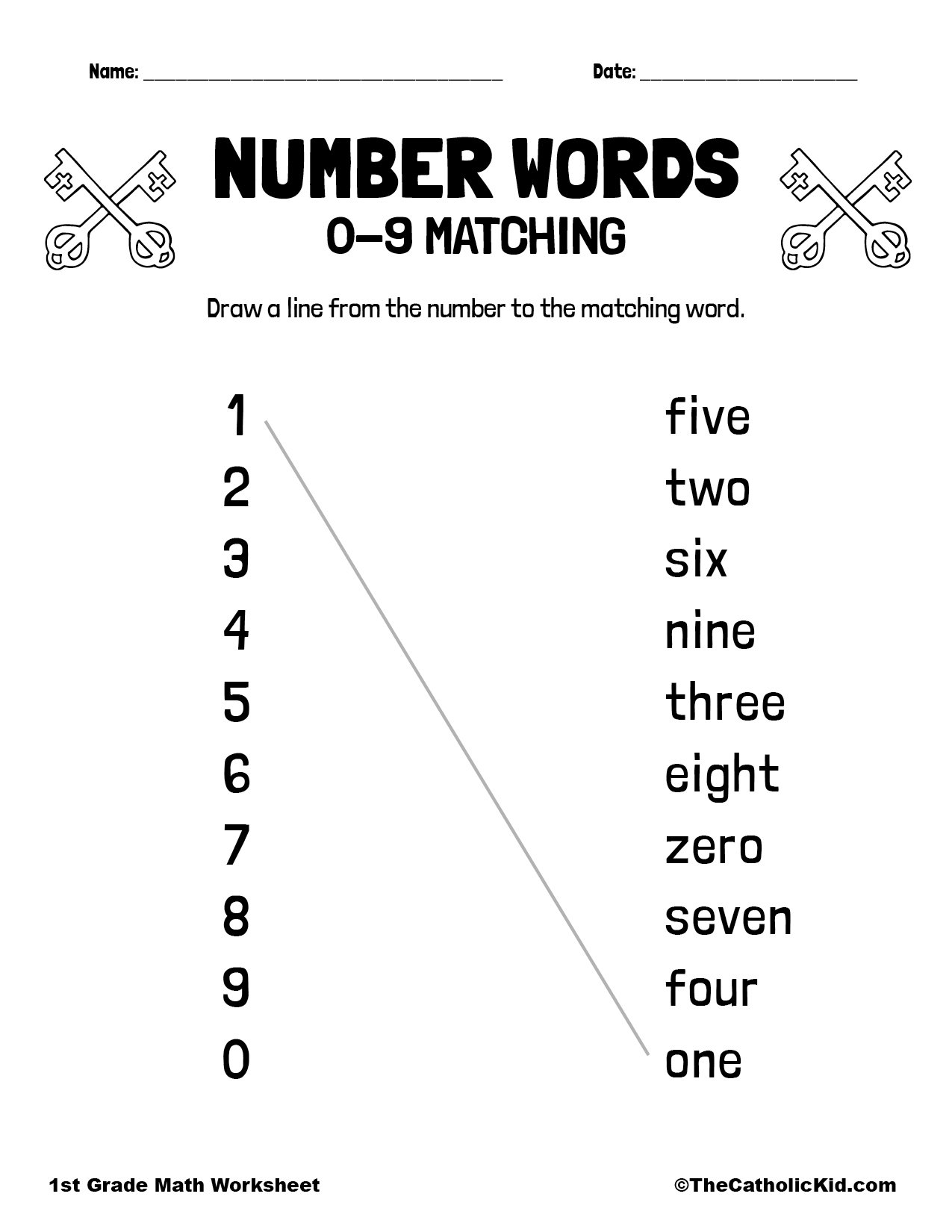 1st grade math worksheet and key