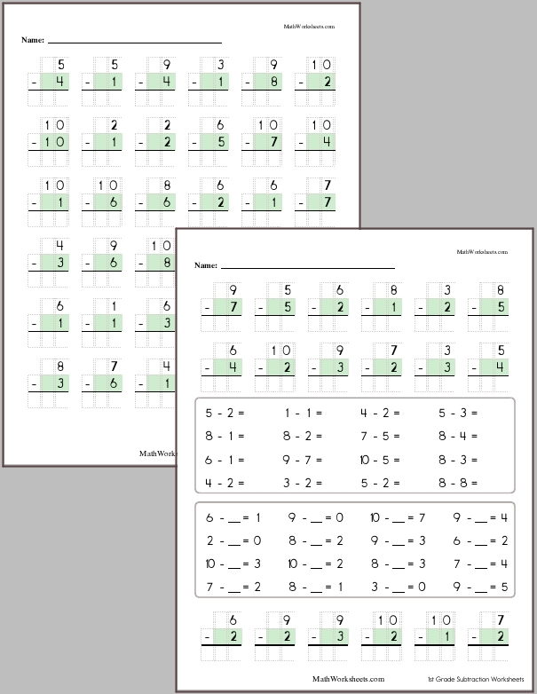 Subtraction Worksheets for 1st Graders - Free with No Login ...