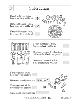 Subtraction word problems | 1st grade Math Worksheet | GreatSchools