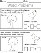 1st grade math worksheet subtraction word problems