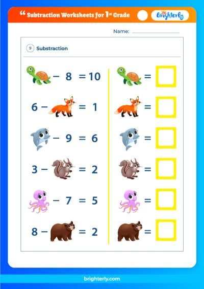 1st grade math worksheet subtraction