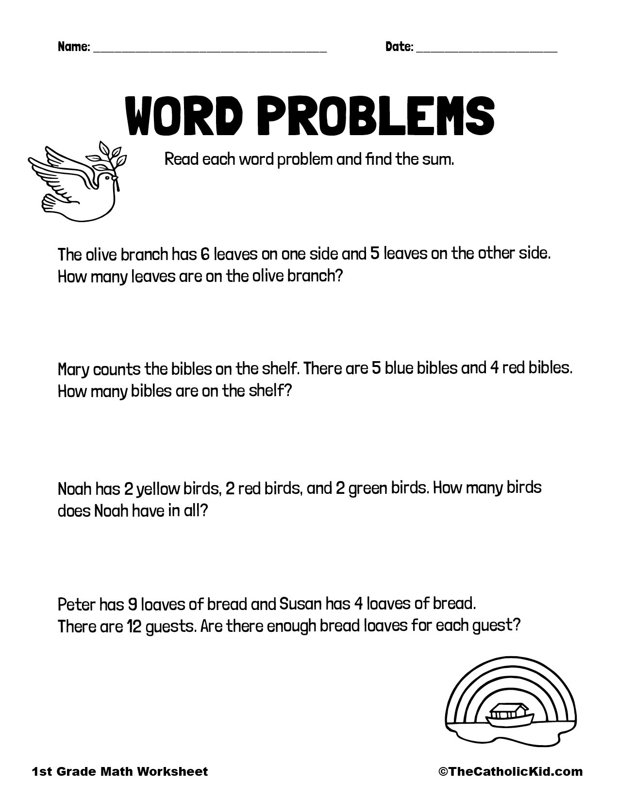 Catholic Themed Math Word Problems - TheCatholicKid.com